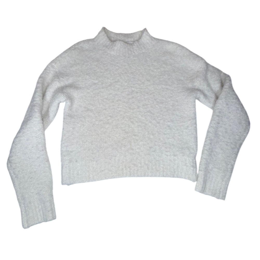 English Factory TL183T Fuzzy Knit Sweater Womens Size S White Sheep Fur Blend